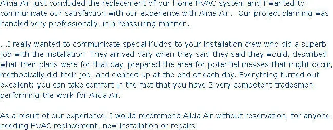 Alicia HVAC Installation Rating